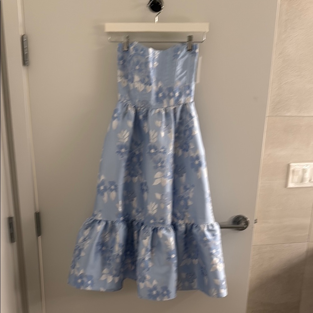 V. Chapman Blue and White Strapless Sundress Midi